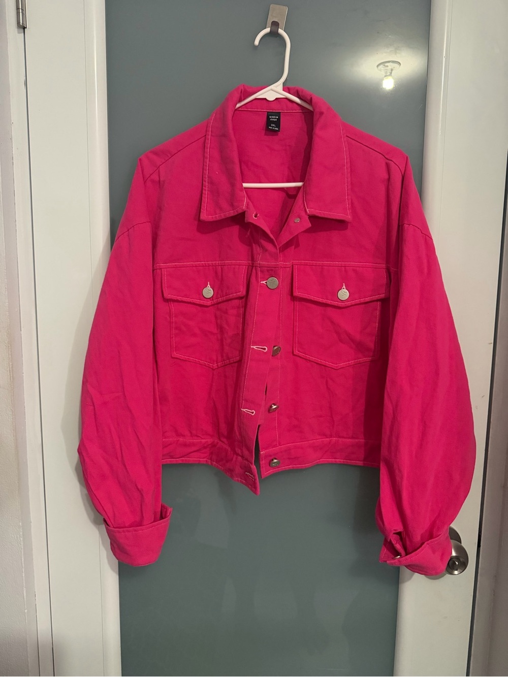 Women's Hot Pink Denim Trucker Jacket - Shein